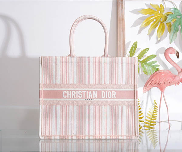 2020SSディオール 風 トートバッグ キャンバス ディオール BOOK TOTE ディオール トートバッグミコノスバヤデール ローズ